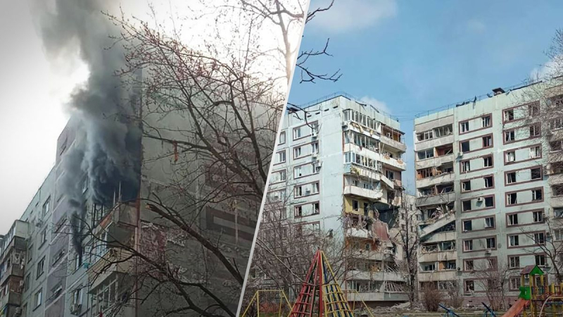 Russland hat ein 9-stöckiges Wohngebäude in Zaporozhye getroffen: Böden einstürzten, Balkone brannten