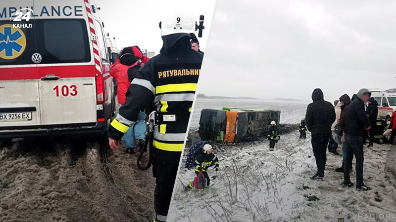 Unfall mit einem Personenbus im Gebiet Chmelnizki: 18 Personen wurden ins Krankenhaus eingeliefert