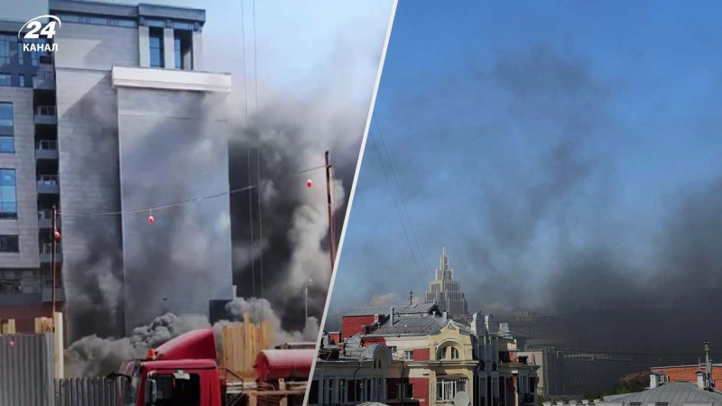 Moskau brennt und zeigt: Das Intercontinental Hotel brannte im Zentrum des Russischen Hauptstadt
