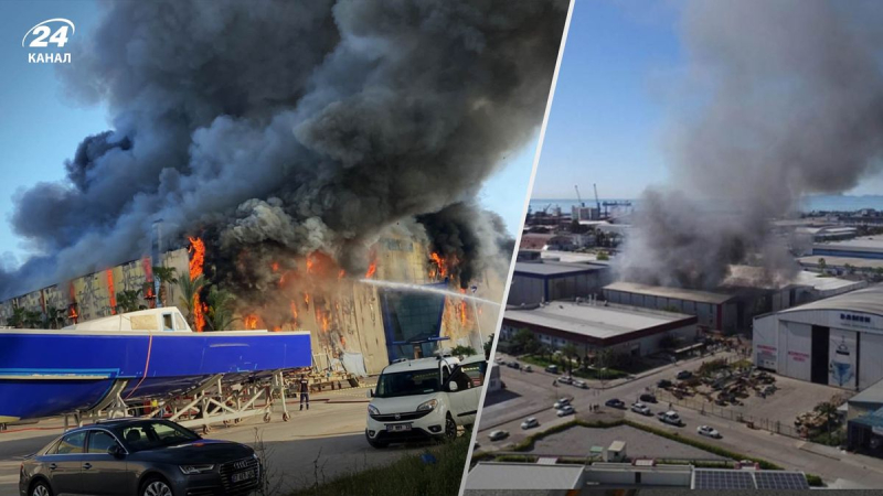 Auf der Werft in Antalya brach ein Feuer aus: Zur Löschung des Feuers war ein Hubschrauber erforderlich 