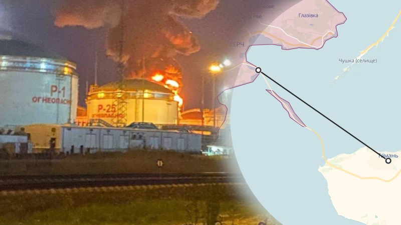 Ein Großbrand brach auf der anderen Seite der Krimbrücke aus: Das Feuer verschlang das Öldepot in Taman