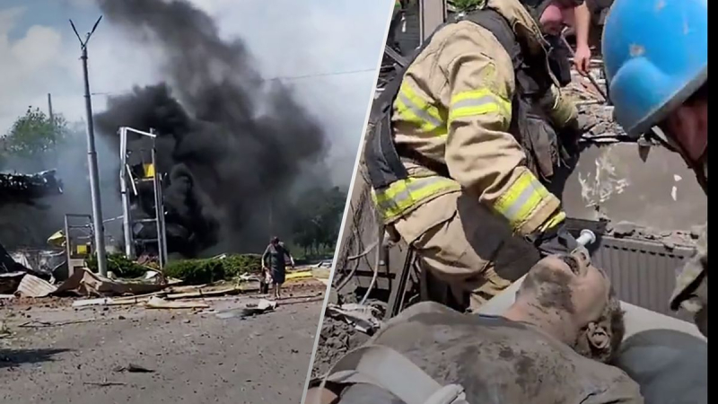 Der Mann wurde mit einer Schaufel ausgegraben: Video der ersten Sekunden nach dem russischen Luftangriff weiter Tankstelle in Torezk“ /></p>
<p _ngcontent-sc99=