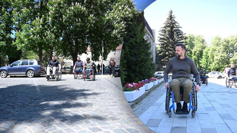 Der Leiter der Transkarpatischen OVA setzte sich in einen Rollstuhl, um die Infrastruktur von Uzhgorod zu erkunden