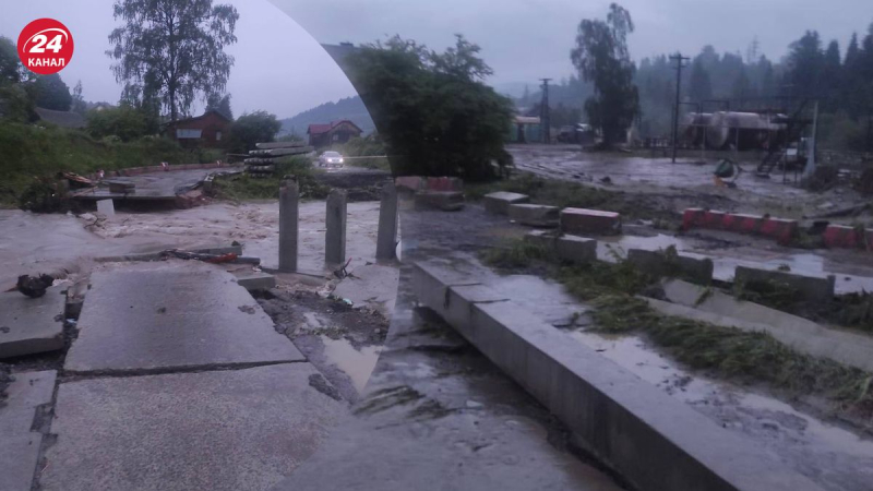 Wasser hat Straßen ausgewaschen und eine Brücke in Skhidnytsia zerstört: Folgen starker Regenfälle in der Region Lemberg