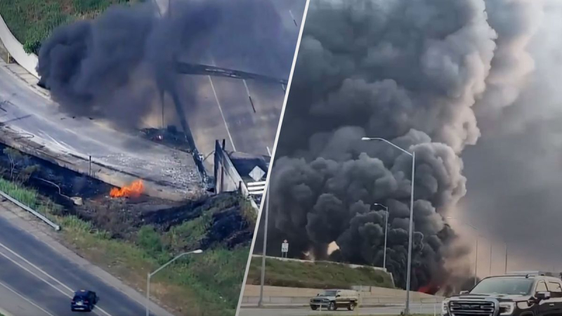 In den USA explodierte ein Tankwagen und eine riesige Überführung stürzte ein: Video eines Großbrandes