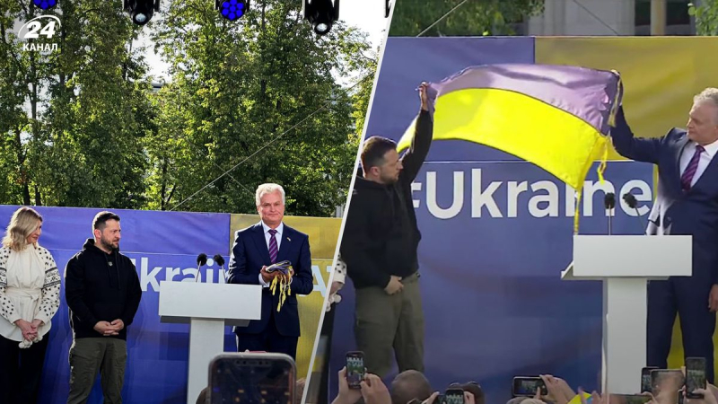 In Vilnius wurde unter Beteiligung von Selenskyj die Flagge der Ukraine aus Bachmut gehisst: rührend Footage