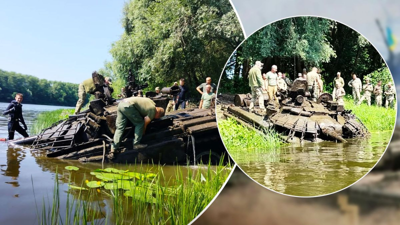 Invasoren werden bald vernichtet: Ein russischer Panzer wurde aus dem Fluss in der Region Tschernihiw gezogen