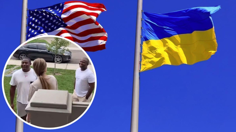 Ein Amerikaner sah ein blau-gelbes Banner die USA und schlug mit seinem ukrainischen: ergreifenden Video zu