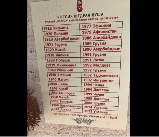 Erinnerung an den Kannibalismus Russlands: In einem georgischen Restaurant wurde eine Speisekarte gedruckt, die an die Verbrechen der Besatzer erinnert