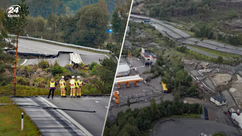 Riesiger Erdrutsch in Schweden: Autos stürzten in riesige Schlaglöcher auf der Autobahn“ /></p>
<p>In Schweden zerstörte ein Erdrutsch einen Teil der Autobahn/Collage 24 Channel</p>
<p _ngcontent-sc94 class=