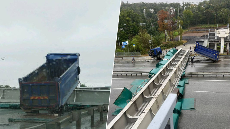 In Wladiwostok flog ein Muldenkipper in ein Fußgängerviadukt – die Brücke stürzte ein