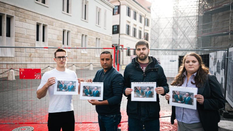 In Budapest wurde Orbans Büro nach seinem Treffen mit Putin mit roter Farbe übergossen