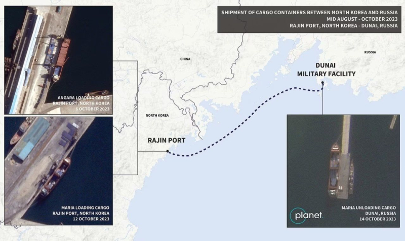 Russland kann Waffen aus der DVRK per Schiff für den Krieg transportieren Ukraine: Satellitenbilder“ /></p>
<p>Daten der Website „Marine Traffic“ deuten darauf hin, dass Schiffe unter russischer Flagge ihr automatisches Identifikationssystem abgeschaltet und so ihren Standort geheim gehalten haben.</p>
<p>„Während es unmöglich ist, genau zu sagen, was sie an Bord haben, zeigen neue Bilder, dass die Schiffe miteinander verbunden sind.“ an das russische Militärlogistiknetzwerk, was darauf hindeutet, dass diese Handelsschiffe militärische Ausrüstung transportieren, sagen RUSI-Analysten und US-Beamte“, heißt es in dem WP-Artikel.</p>
<p>Ungefähr zu der Zeit, als diese Lieferungen aus der Demokratischen Volksrepublik Korea begannen, begannen sich die Munitionslager in einem Munitionsdepot im russischen Tichorezk unweit der ukrainischen Grenze rasch auszudehnen. Sie wurden in den letzten Wochen seit der Ankunft der Eisenbahnwaggons gefüllt. RUSI glaubt, dass Farbe und Größe der Container der Ladung von Rajan bis zur Donau entsprechen.</p>
<p><img decoding=