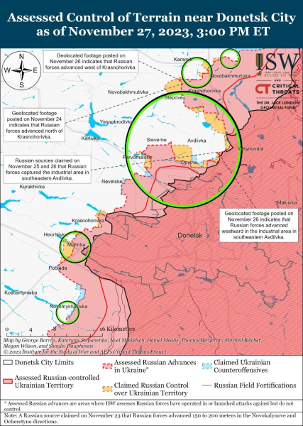 Karte der Militäreinsätze vom 28. November 2023 – Lage an der Front