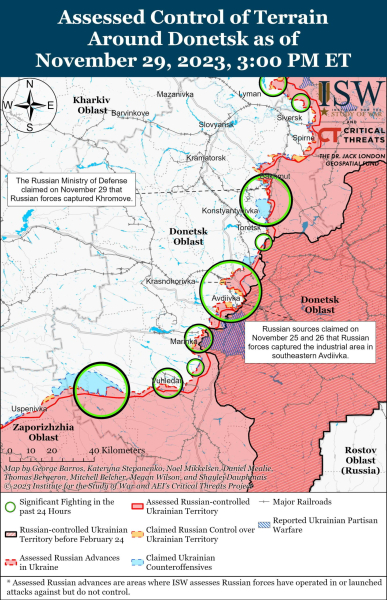 Karte der Militäreinsätze vom 30. November 2023 – Lage an der Front