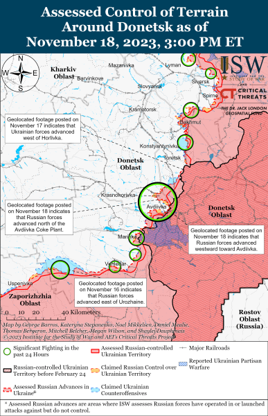 Karte der Militäreinsätze vom 19. November 2023 – Lage an der Front