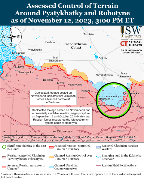 Karte der Militäreinsätze vom 13. November 2023 – Lage am Vorderseite“ /></p>
<p> Foto: ISW</p>
<p><img decoding=
