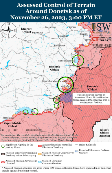 Karte der Militäreinsätze für den 27. November 2023 – Lage an der Front