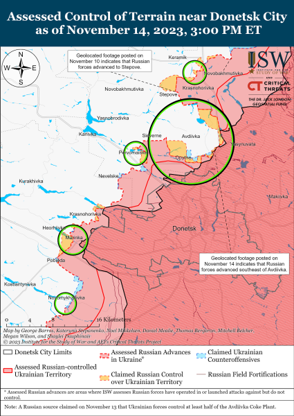 Karte der Militäreinsätze vom 15. November 2023 – Lage am der Vorderseite