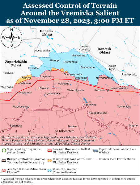 Karte der Militäreinsätze vom 29. November 2023 – Lage an der Front