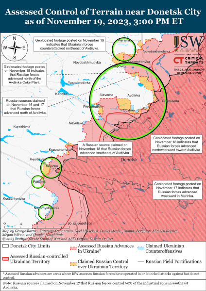 Gegenangriffe der ukrainischen Streitkräfte in der Nähe von Avdiivka. Verteidigungskräfte sind in der Nähe von Stepnoe vorgerückt – ISW