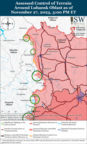 Karte der Militäreinsätze vom 28. November 2023 — Situation an der Front