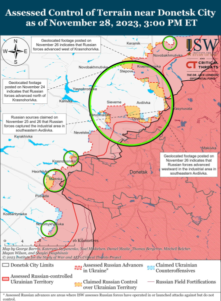 Karte der Militäreinsätze vom 29. November 2023 – Lage an der Front