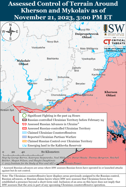 Karte der Kampfhandlungen vom 22. November 2023 – Situation an der Front