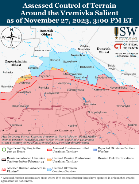 Karte der Militäreinsätze vom 28. November 2023 – Lage an der Front