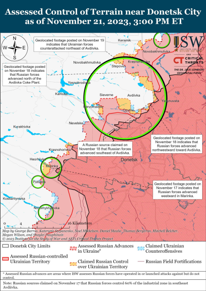 Karte der Militäreinsätze vom 22. November 2023 – Lage an der Front