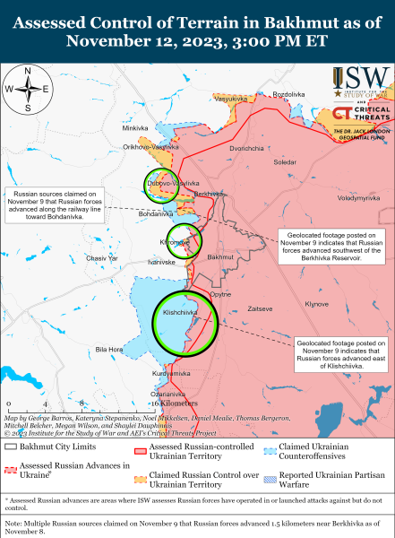 Karte der Kampfhandlungen vom 13. November 2023 – Lage an der Front