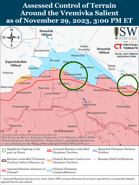 Karte der Militäreinsätze vom 30. November 2023 – Lage am die Front