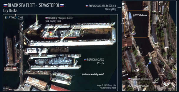 Angriff auf Sewastopol: Was ist mit den Schiffen „Minsk“ und „Rostow am Don“ passiert (Satellitenfotos)“ /></p>
<p>„Sehen Sie sich die Trockendocks rund um Sewastopol in Ultrahöhe an Auflösung. Zerlegt „Minsk (127) hat das Trockendock verlassen und liegt nördlich davon. Rostow am Don (KILO) liegt immer noch im Trockendock“, schrieb er.</p>
<h2>Kurz über den Angriff auf Sewastopol </h2 >
<p>In der Nacht des 13. September waren auf der vorübergehend besetzten Krim laute Explosionen zu hören. Eine Schiffsreparaturwerft in Sewastopol wurde angegriffen.</p>
<p>Ein Vertreter des Hauptnachrichtendienstes der Ukraine, Andrei Yusov, bestätigte den Schaden an zwei Schiffen während des Nachtangriffs: dem dieselelektrischen U-Boot Rostow am Don und das große Landungsschiff Minsk. </p>
<p>“Höchstwahrscheinlich ist das große Landungsschiff nicht mehr so ​​groß geworden und es ist unwahrscheinlich, dass es sich um ein Schiff handelt. Die Restaurierung dieser Schiffe erfordert zusätzliche Produktionskapazitäten. Insbesondere welche Dieselbe Schiffsreparaturanlage rühmte sich. Aber jetzt ist es größer und sieht aus wie Asche“, betonte der Pressedienst. OK „Süd“ Natalya Gumenyuk.</p>
<h4>Ähnliche Themen:</h4>
<p>Weitere Nachrichten</p>
<!-- relpost-thumb-wrapper --><div class=