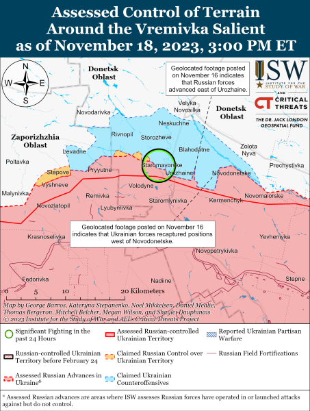 Karte der Militäreinsätze vom 19. November 2023 – Lage an der Front