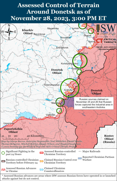 Karte der Kampfhandlungen vom 29. November 2023 – Situation an der Front