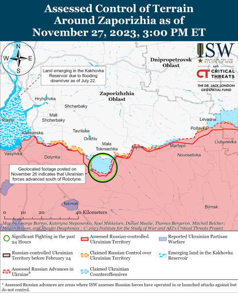 Karte der Militäreinsätze vom 28. November 2023 – Lage an der Front