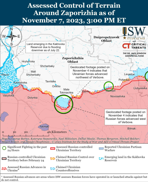 Karte der Militäreinsätze für den 8. November 2023 — Lage an der Front