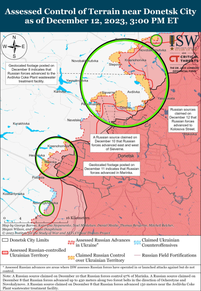 Karte der Militäreinsätze vom 13. Dezember 2023 – Lage an der Front