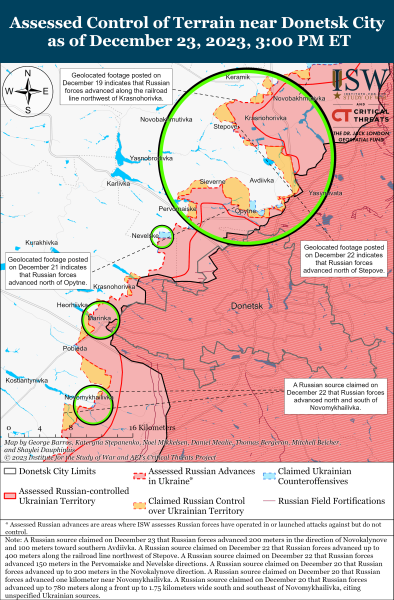 Karte der Militäreinsätze als vom 24. Dezember 2023 – Situation an der Front