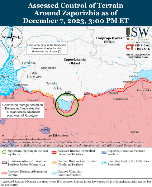 Karte der Militäreinsätze vom 08. Dezember 2023 — Situation an der Front