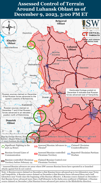 Karte der Militäreinsätze vom 10. Dezember 2023 – Lage an der Front