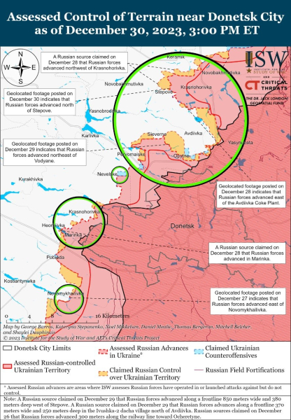 Karte der Militäreinsätze mit Stand vom 31. Dezember 2023 — Situation an der Front