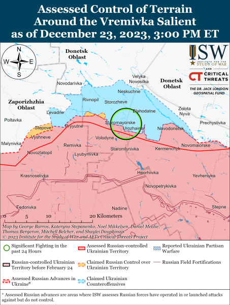 Karte der Militäreinsätze am 24. Dezember 2023 - die Situation an der Front