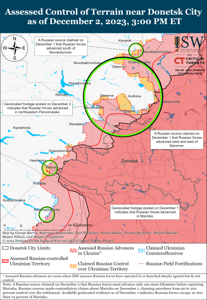 Karte der Militäreinsätze vom 3. Dezember 2023 &ndash ; Lage an der Front