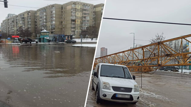 In Kiew stürzte ein Turmdrehkran ab und beschädigte die Wasserversorgung: Die Straße wurde überflutet