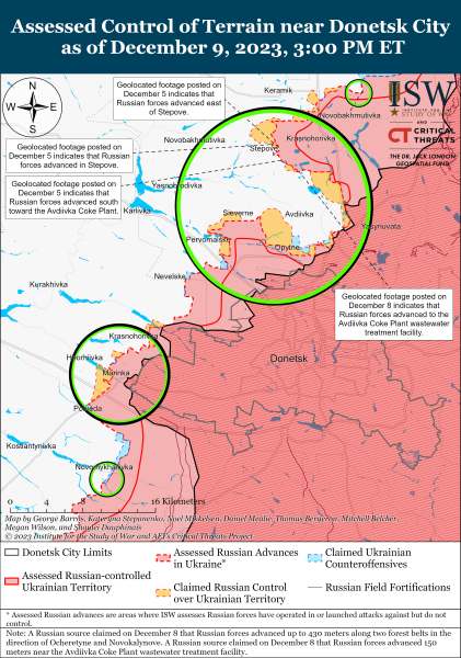 Karte der Militäreinsätze im Dezember 10, 2023 – Lage an der Front