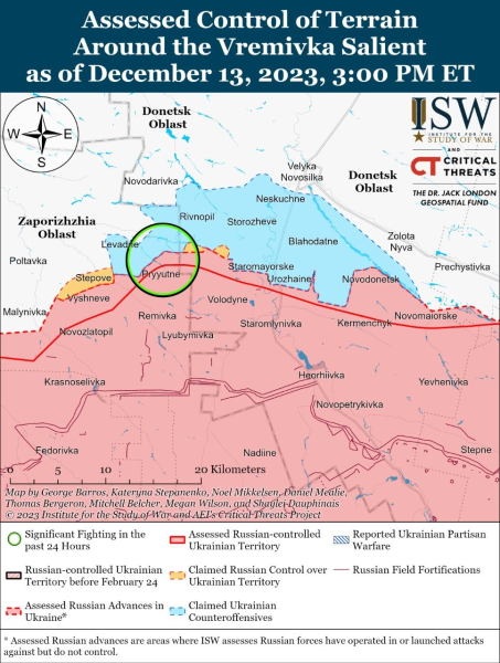 Karte der Militäreinsätze vom 14. Dezember 2023 – Lage an der Front