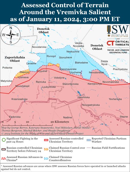 Karte der Militäreinsätze am 12. Januar 2024 - die Situation an der Front