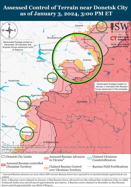 Karte der Militäreinsätze am 4. Januar 2024 - die Situation an der Front