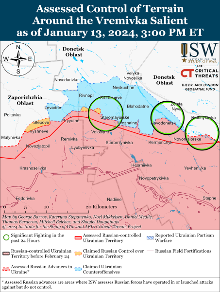 Karte der Militäreinsätze vom 14. Januar 2024 – Lage an der Front